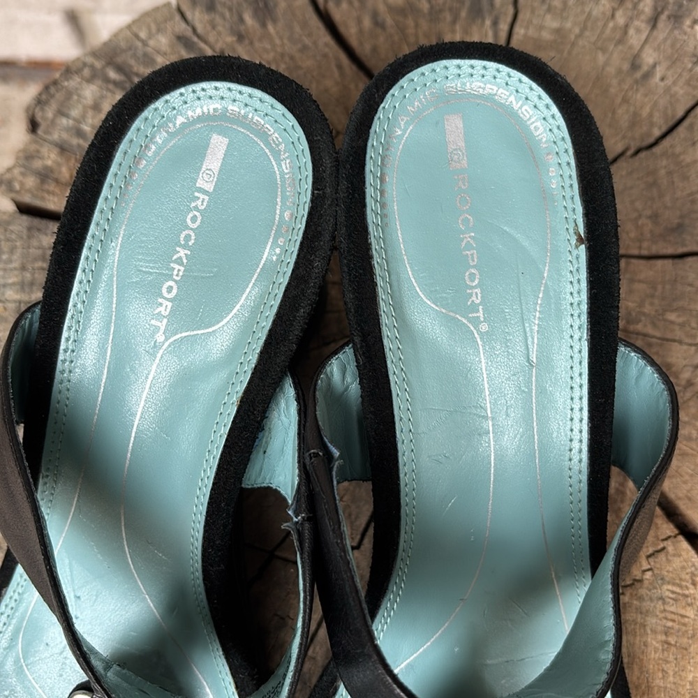 Rockport Black Leather & Suede Wedge Slip on Sandals - Picture 9 of 11